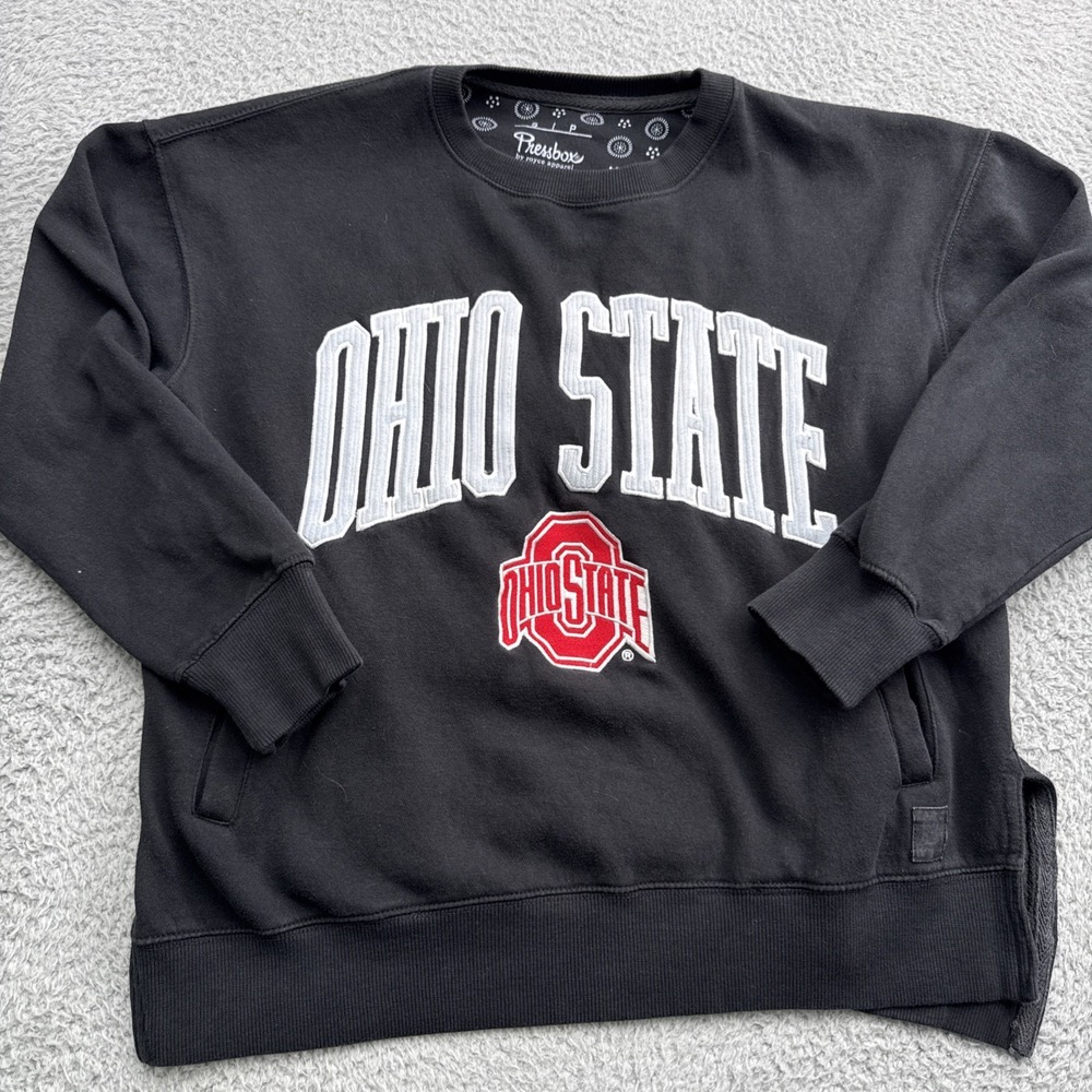 Pressbox Ohio State Buckeyes Sweatshirt Womens Small Black Good Oversized Pocket